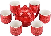 Vista 2 de Chinese Tea Set Traditional Red Ceramic with Chinese Teapot and 6 Porcelain Teacups, Asian Gongfu Style Collection for Tea Ceremony, Chinese Wedding