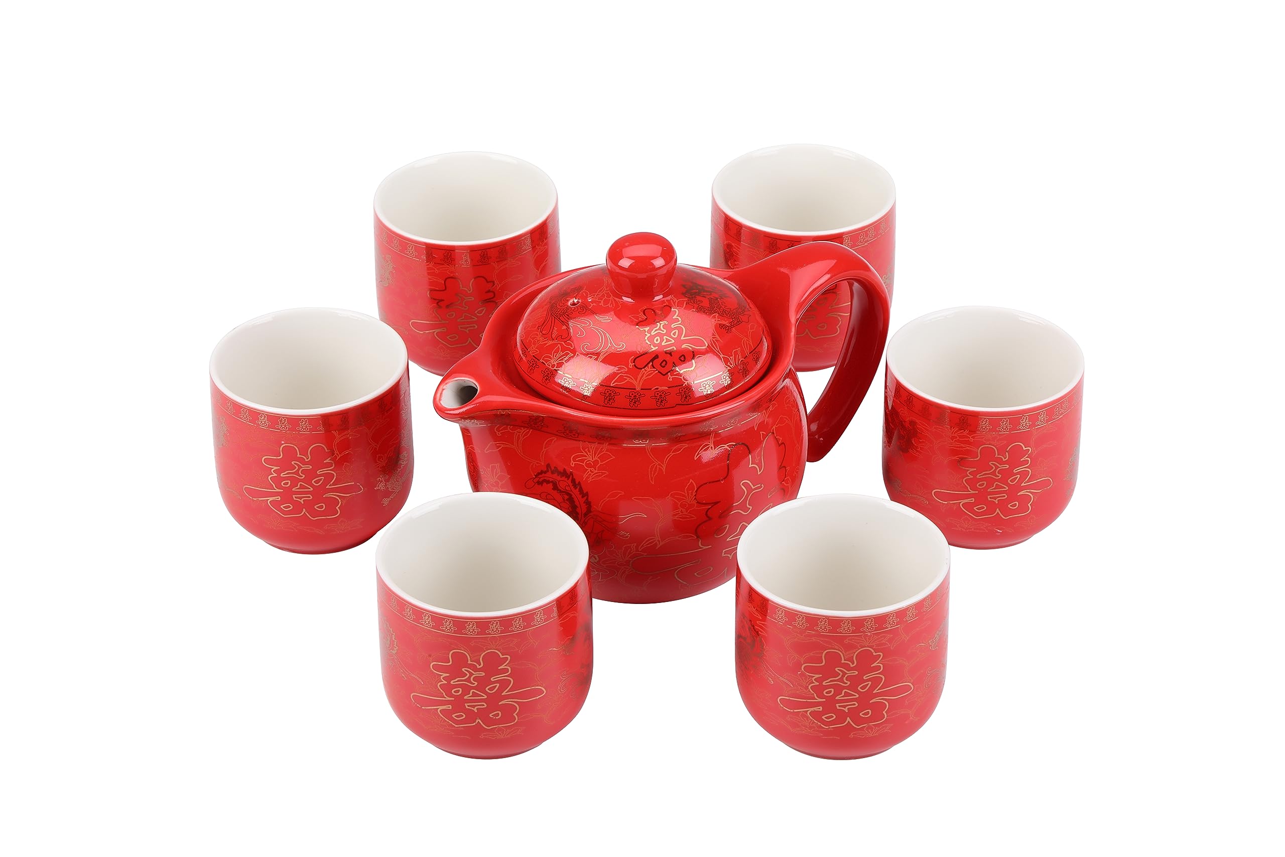 I-MART Chinesisches Teeservice, rotes Keramik-Teeservice, traditionelles asiatisches Tee-Set mit 1 Teekanne, 6 Teetassen und 1 Geschenkbox