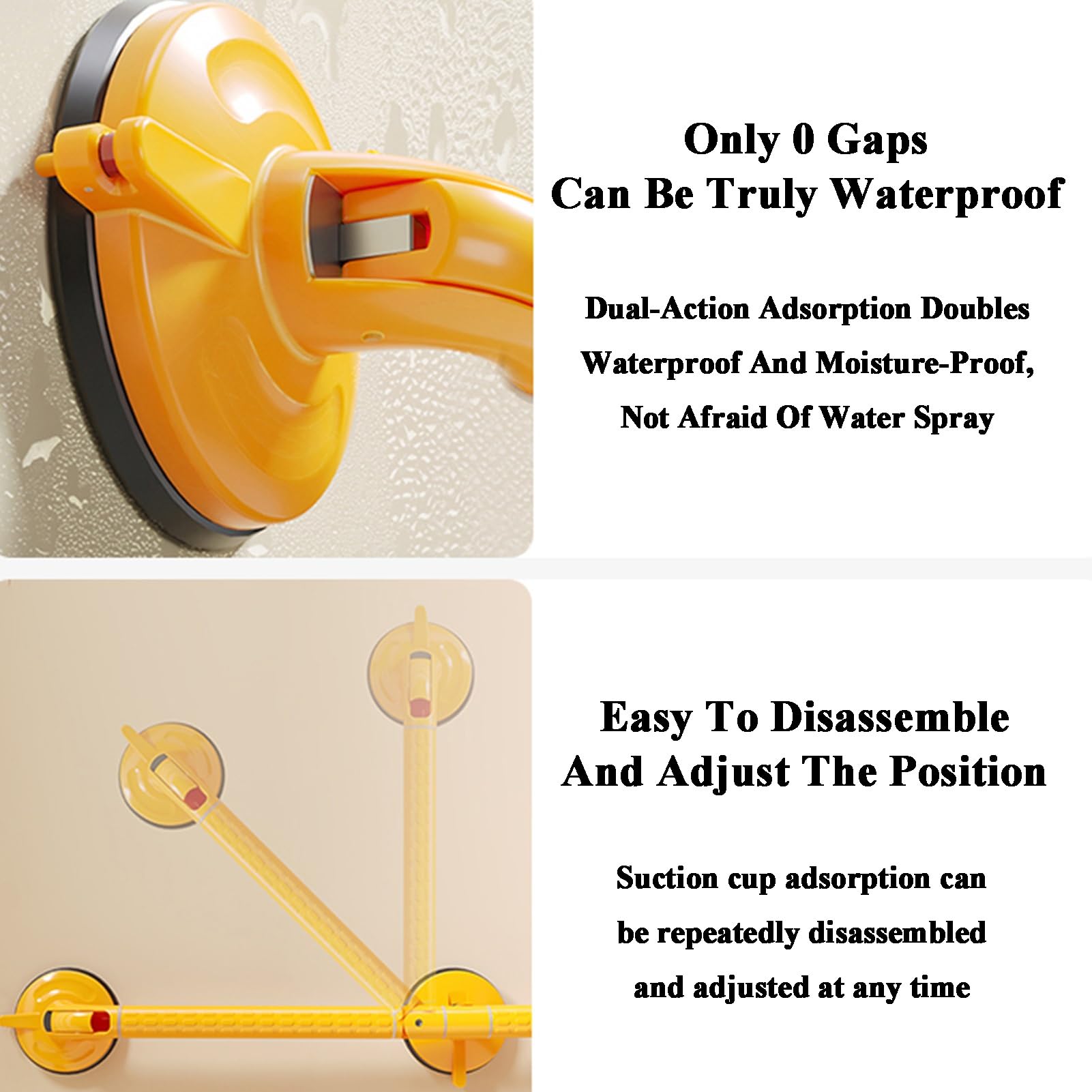Barra De Agarre Con Ventosa For Bañera Y Ducha, Pasamanos Con Mango De Seguridad, Ajuste Giratorio De 180°, Fácil Instalación(Yellow,50x40cm)