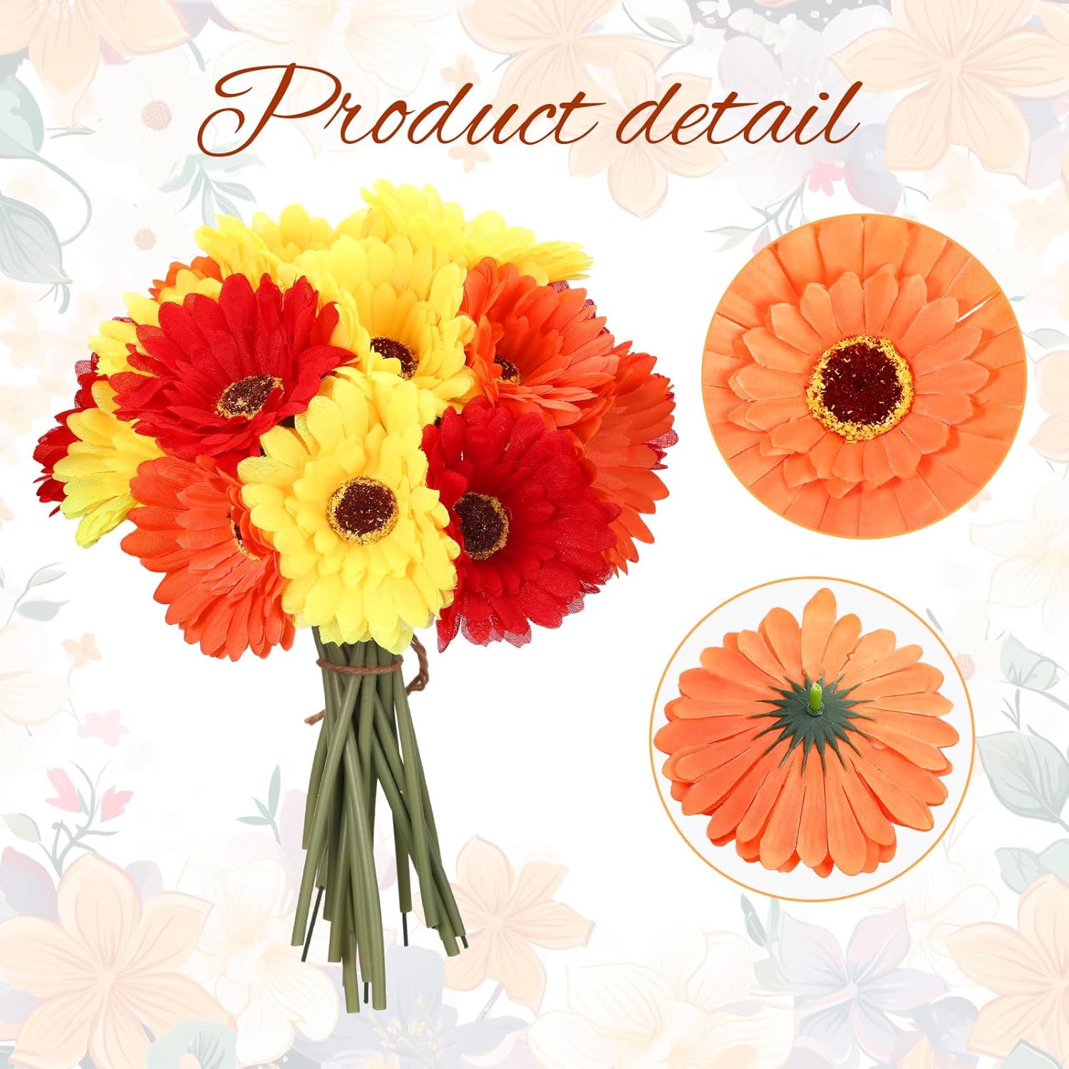 Zeyune 24 Pcs Artificial Gerbera Daisy Flowers Bulk 3.54 Inch African Daisy Faux Flowers with 9.84 Inch Stems Multicolor Artificial Gerbera Daisies for Home Wedding Party Kitchen Garden Decor
