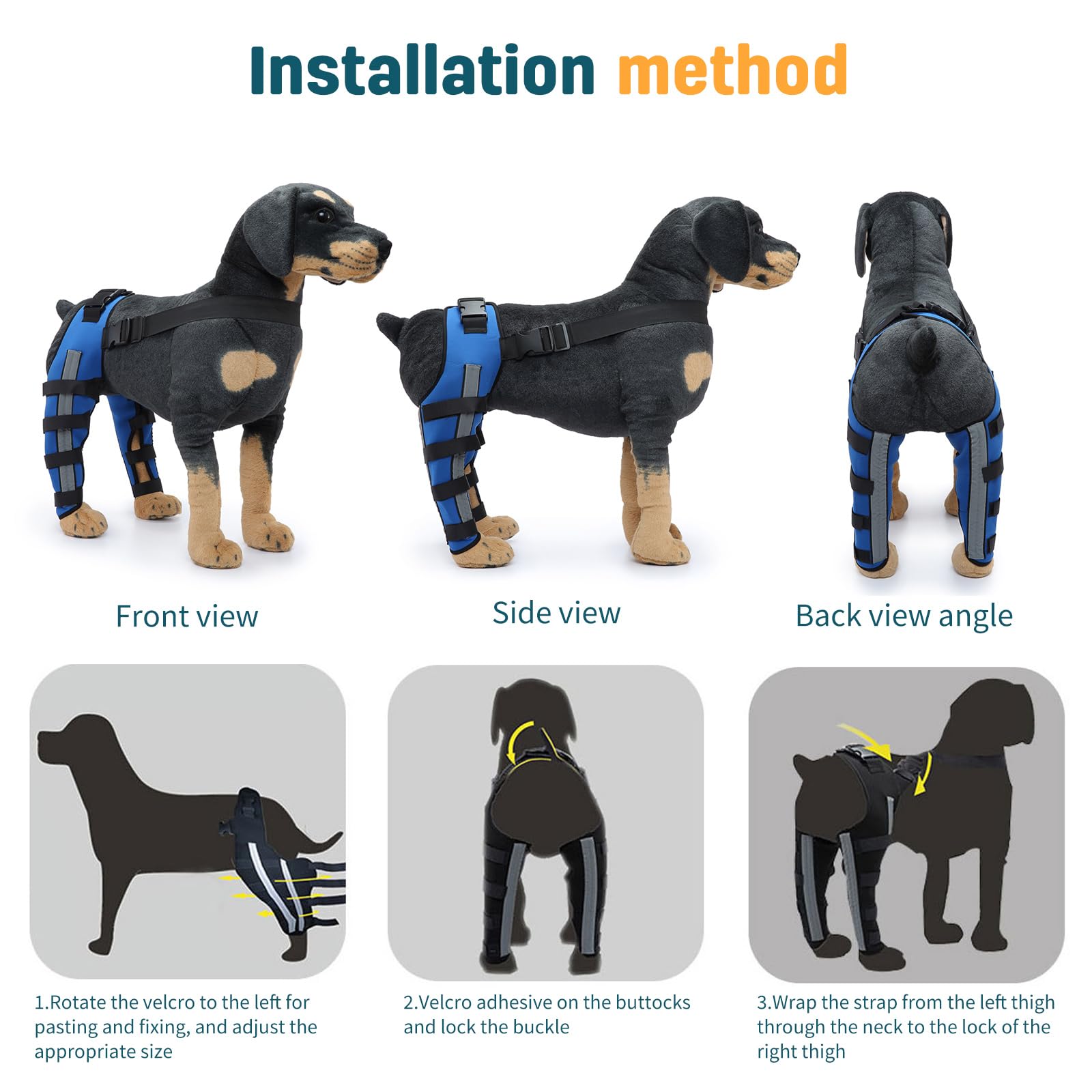 PETCUTE Genouillères Réfléchissantes Ajustables pour Chien - Arthrose Chien, Support Articulaire Antichoc pour LCA/CCL,ProtèGe-Coude pour Chien-XS(Bleu)