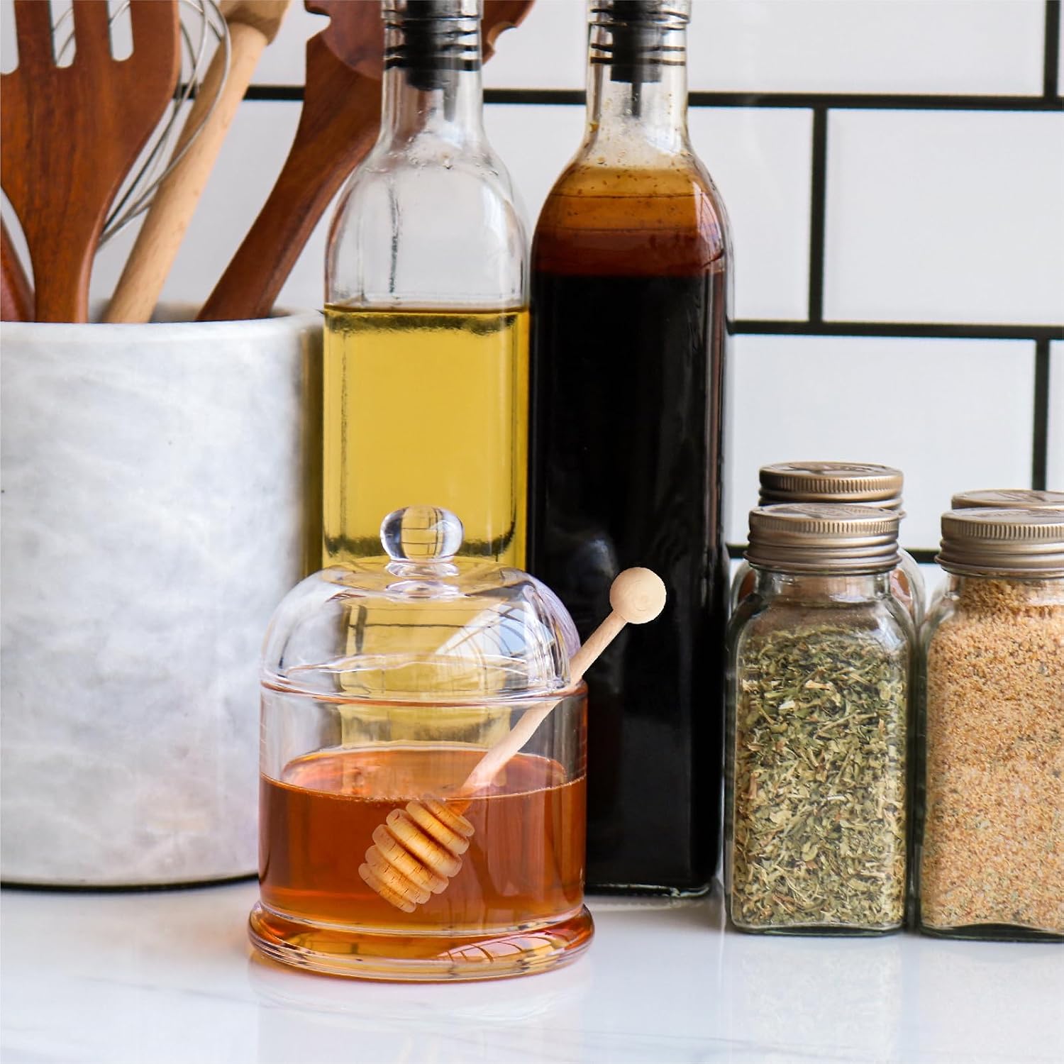 Glass Honey Jar with Wooden Dipper, 10 oz image 4