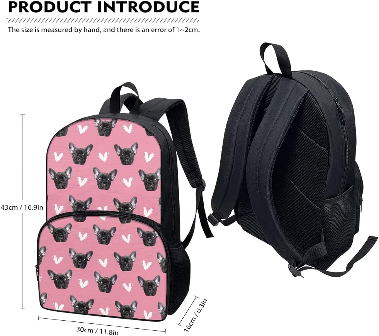 Black Bull Dog Pink Print Funny Tie Dye/Animal Backpack Cool Laptop Backpack College Bookbag Simple School Bag Laptop Backpack For Men Women