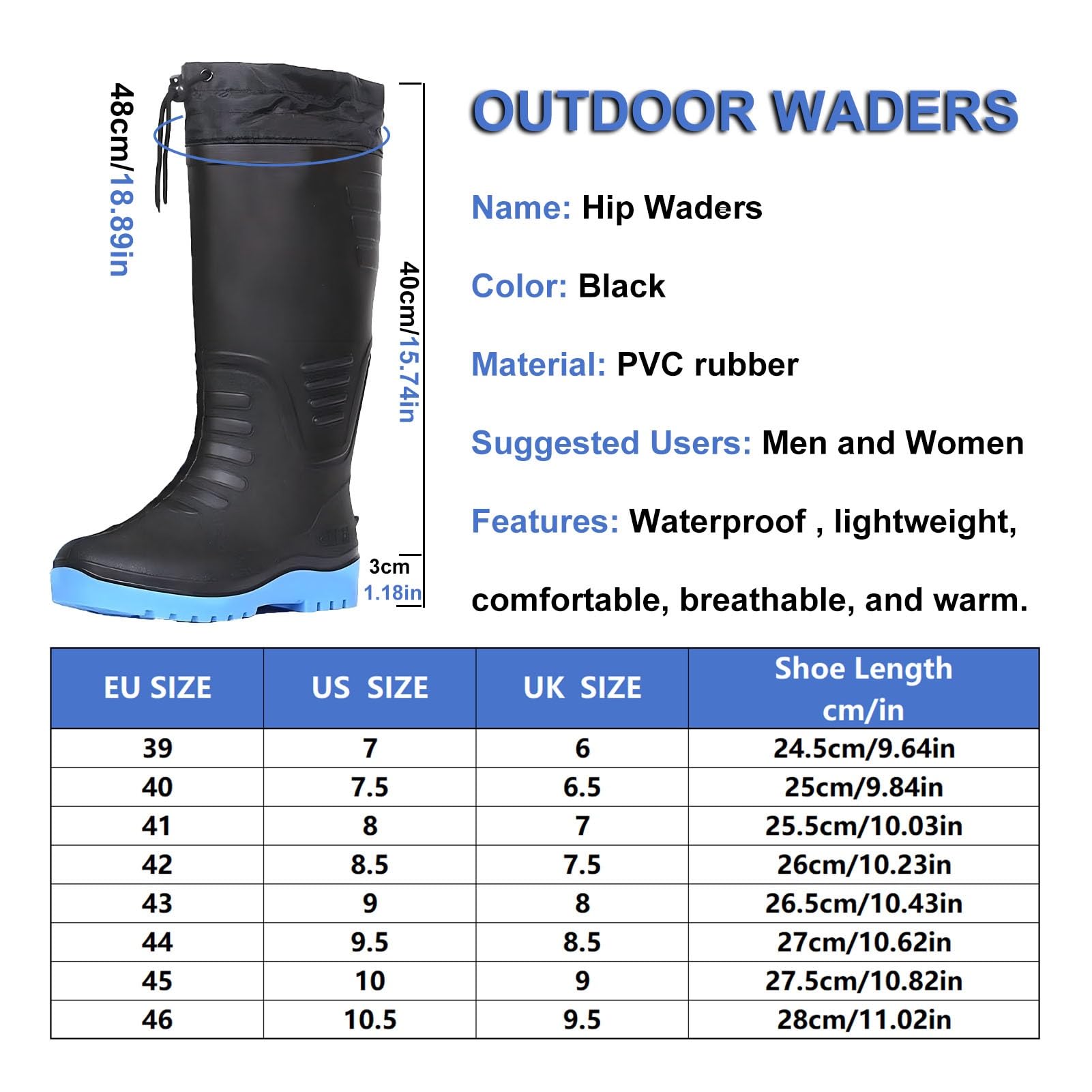 Waders hip Robusti Stivali da Pesca da Uomo, Comodi Stivali da Pesca Caldi E Morbidi Fatti Per Durare, Per La Caccia E La Pesca Nelle Paludi