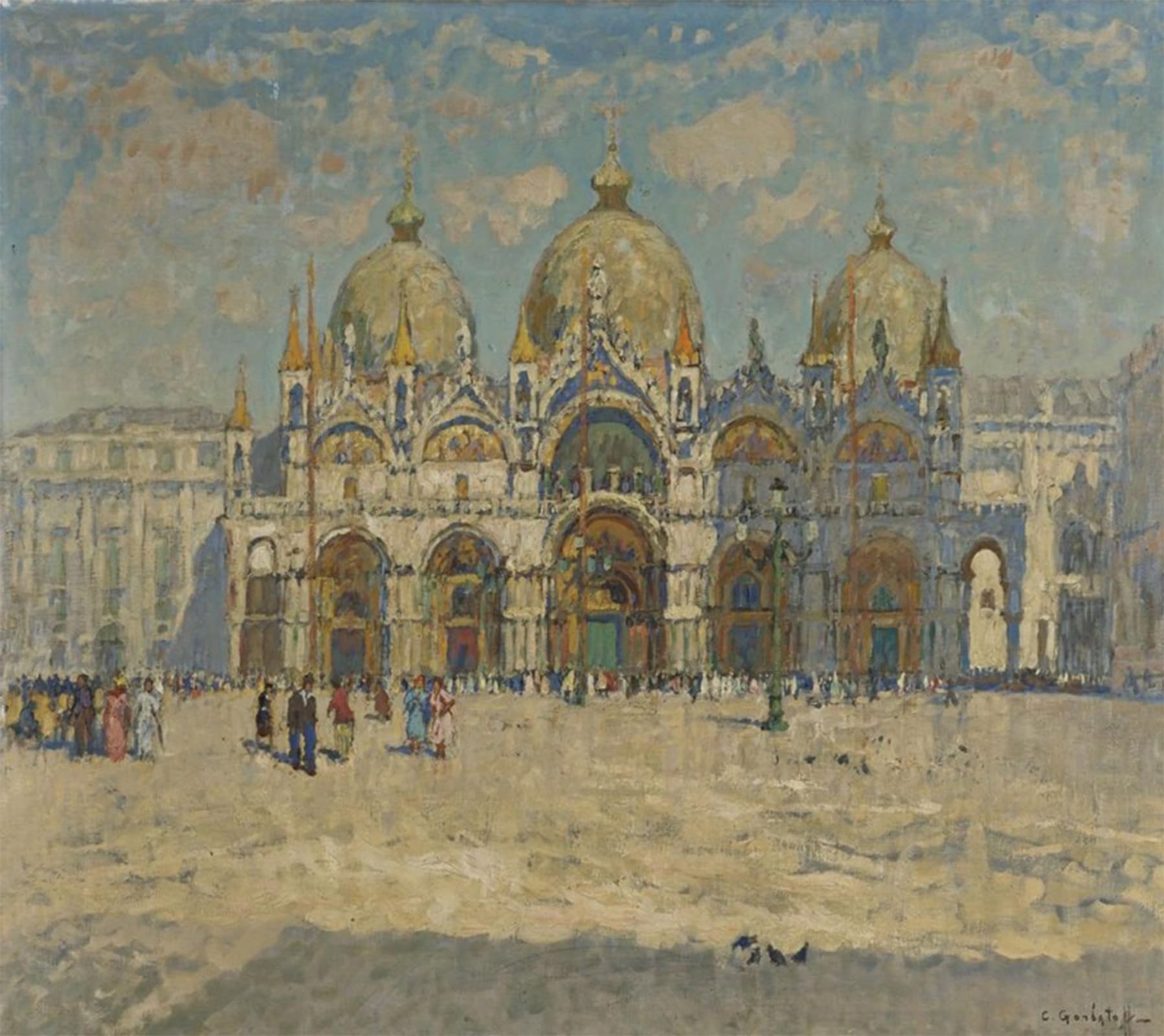 ARTXLXXBN Famous Print Painting Colorful Art Print Piazza San Marco in Venice by Konstantin Ivanovich Gorbatov Canvas Art Decorations for Home Decor 60x90cm