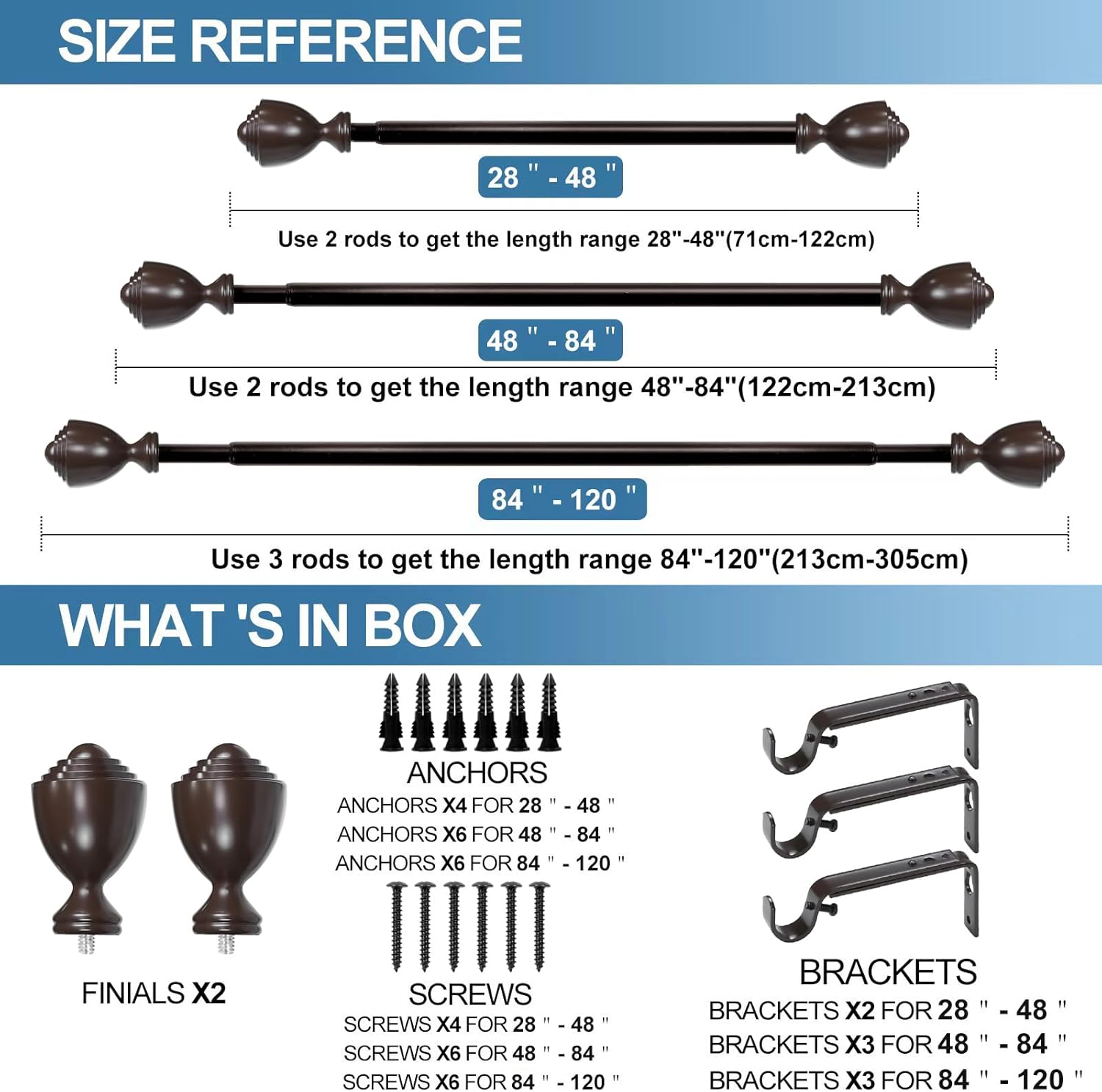 Urbanest 1-inch Diameter Urn Adjustable Single Drapery Curtain Rod, 28-inch to 48-inch, Bronze