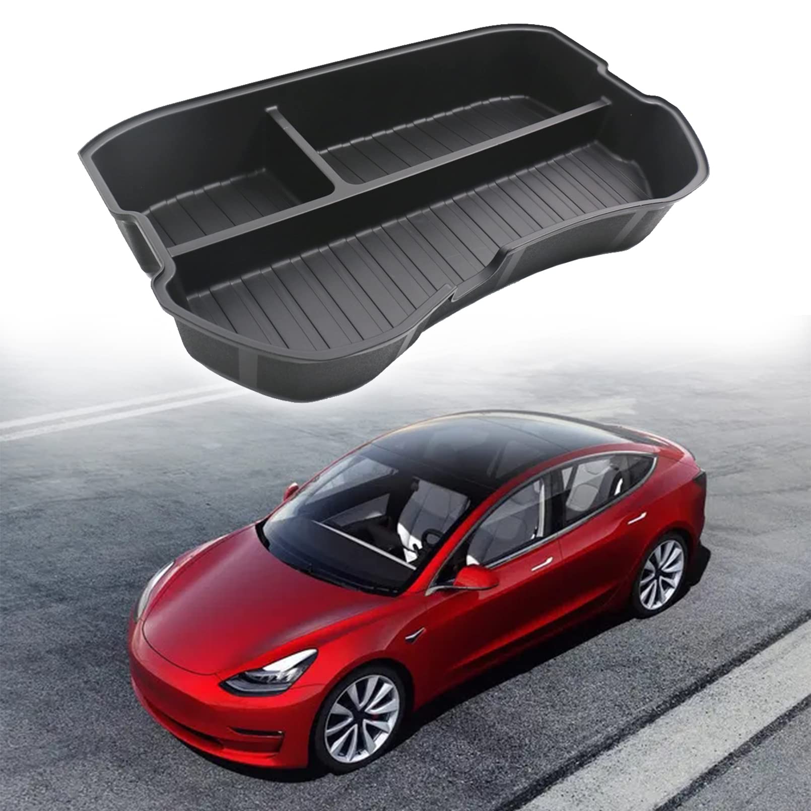 HAPSO Front Trunk Organizer Tray Storage Box Fit for 2021 2022 2023 Tesla Model 3 Accessories Front Trunk Mat Storage Box Without Board Cover