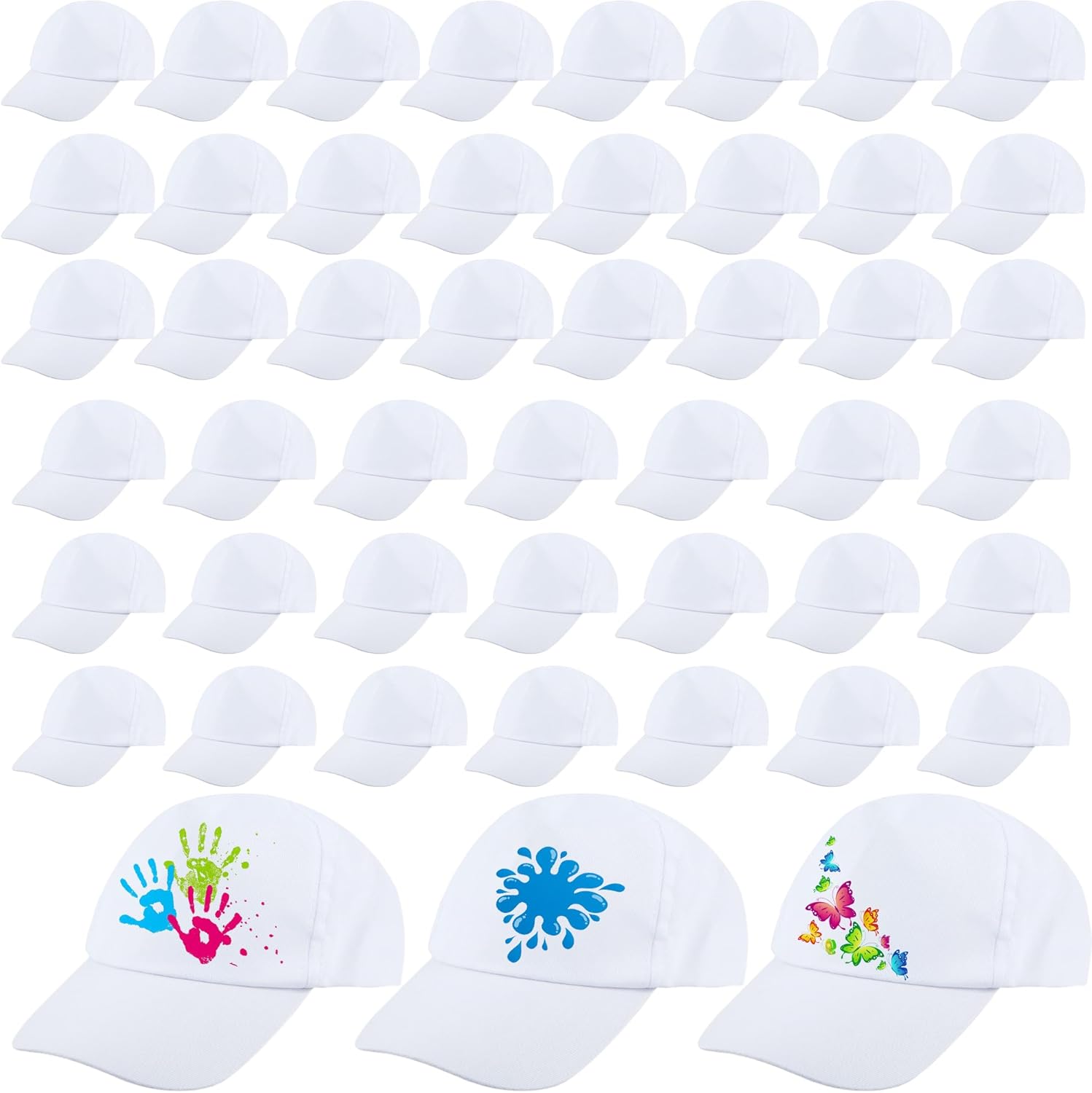 48 Pack Kids White Baseball Cap Bulk DIY Blank Baseball Hat Summer Plain Ball Hat for Child Boys Girls Outdoor Activities