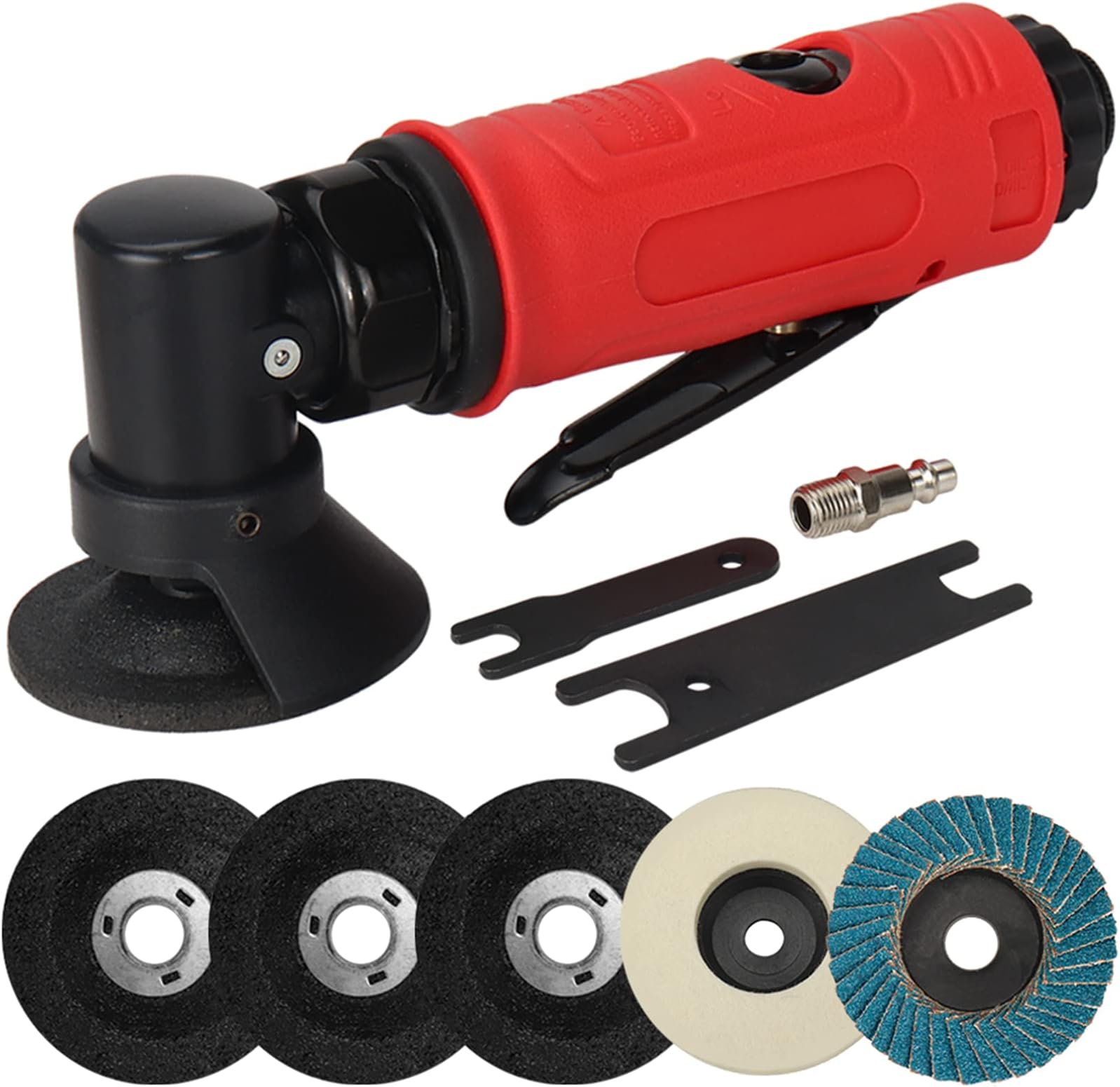 SI FANG 2 Inch Pneumatic Mini Angle Grinder Air Cut Off Tool With 6Pcs Grinding Wheels Felt Polishing Disc Kit,Lightweight Right Angle Grinders Air Tools,15000RPM (Upgraded Version)