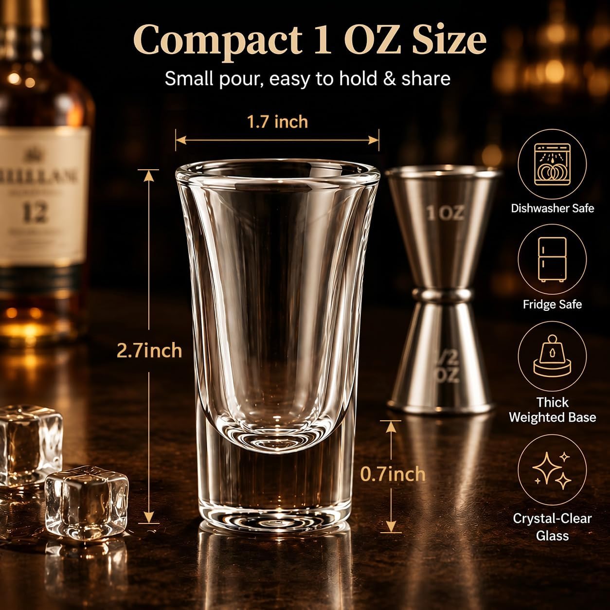 Ruckae 12 Pack 1 OZ Shot Glasses Set with Heavy Base Clear Shot Glasses Bulk for Vodka Tequila Whiskey Liquor
