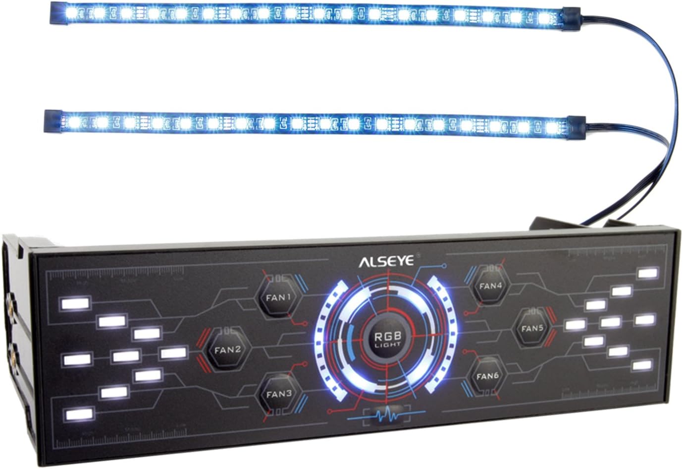 ALSEYE R-600 Fan Controller 24W x 6 Channels with Dual 30cm LED 10 Colors RGB Strip for CPU Cooler and Case Light Control