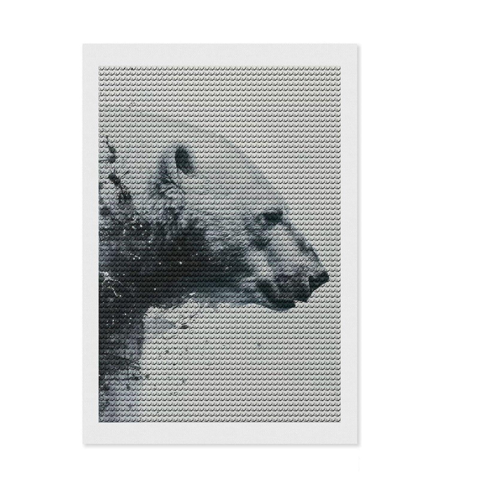 Junmoney Polar Bear Majesty DIY Diamond Art Canvas Kit 8"x12", Neat Printed Canvas, Mindful Craft Activity, Office Decor, Gift Idea