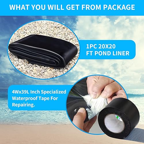 Miniatura 6 de Revestimiento de estanque de 20 x 20 pies, revestimiento de estanque de jardín LLDPE, revestimiento de estanque de 20 mil de grosor para KOI o