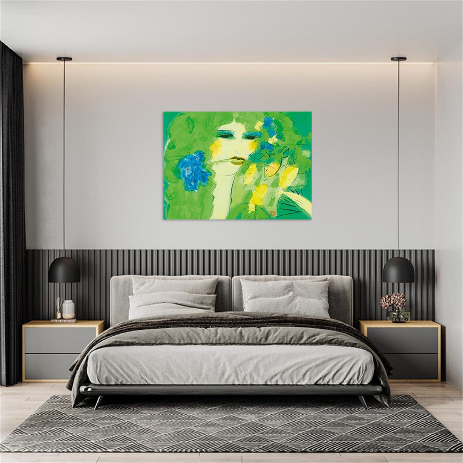 LXURY Walasse Ting Cuadros-Famosa Cuadro en Lienzo-Lienzos Decorativos Salon-Reproducciones Impresión en Lienzo-Dama con abanico 70x100cm28x39inch Sin Marco