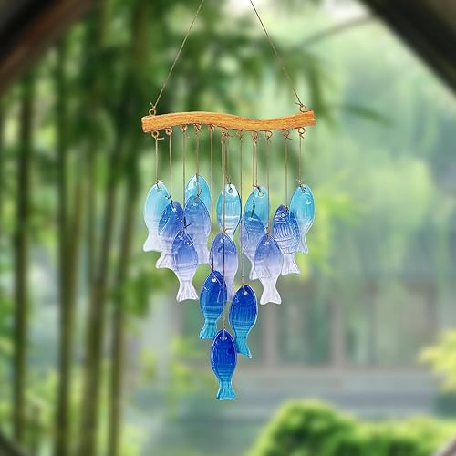 Miniatura 9 de Campanillas de viento de cristal azul para el hogar, fiesta en la playa, decoración de festivales, jardín de cristal, patio, porche,