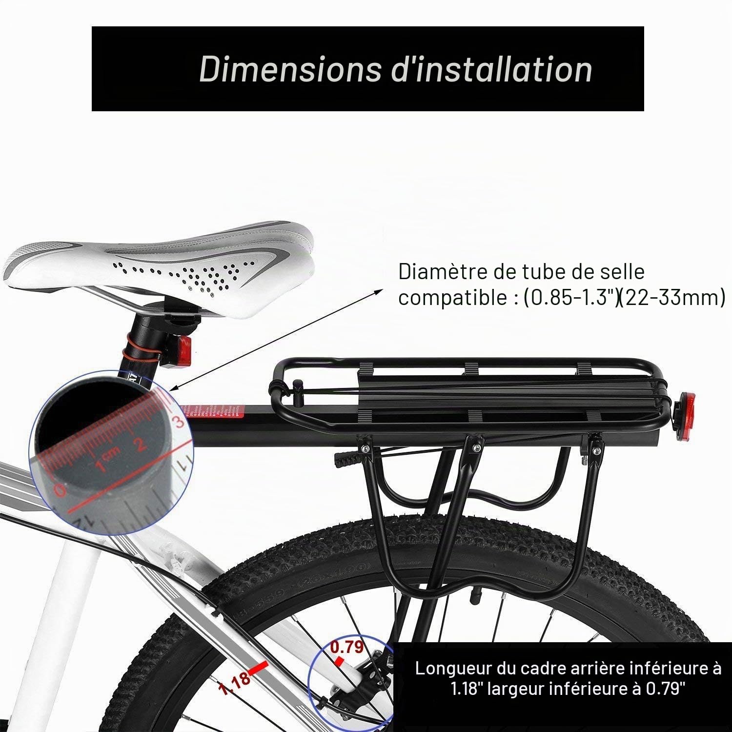 Vélo Porte Bagage, Universel Transporteur Porte bagages arrière de vélo bicyclette accessoires Équipement Vélo Racks avec Réflecteur pour de Longues de Cyclisme