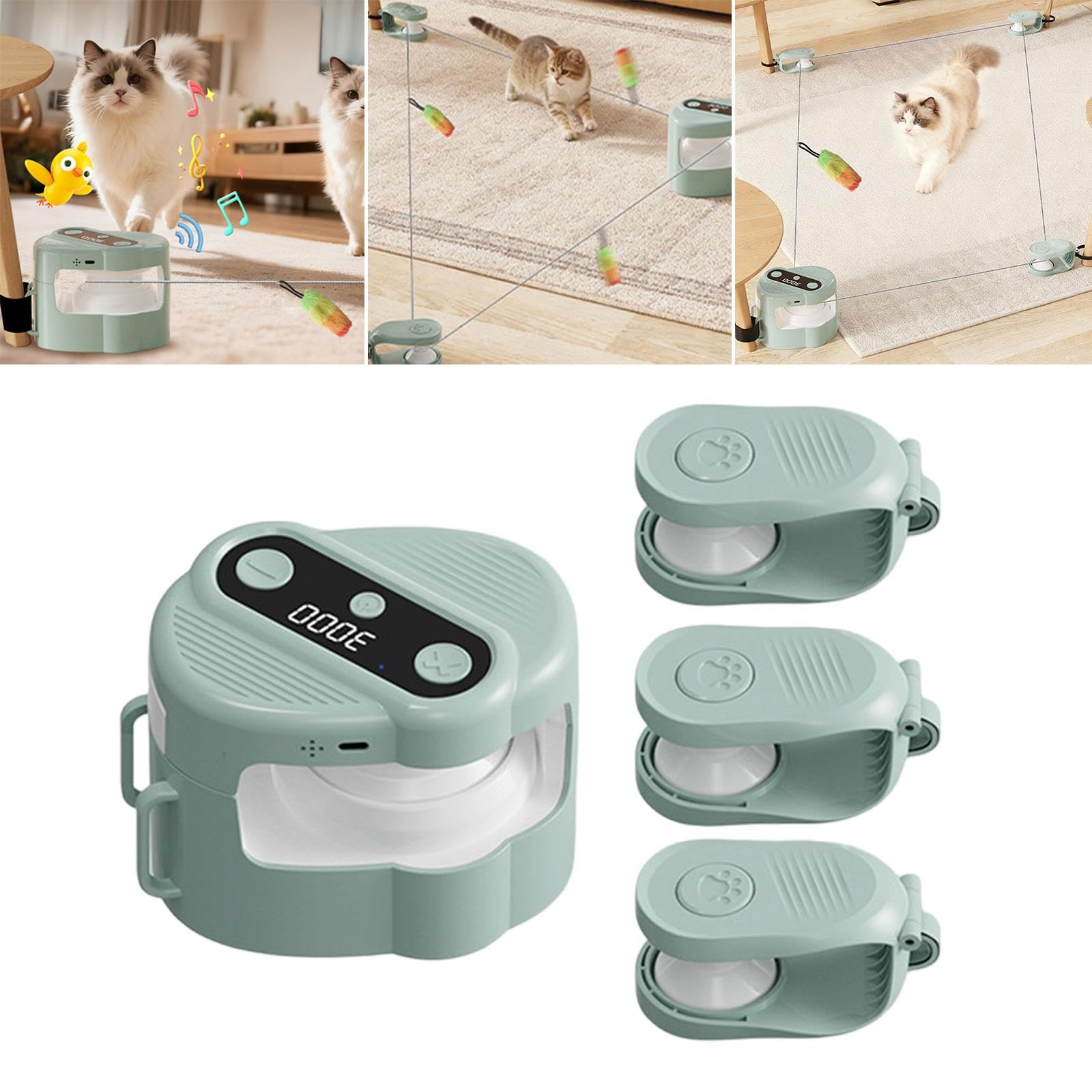 Juguete Interactivo para Gatos, Juguetes de Enriquecimiento para Gatitos, Sonido Analógico, Juego Automático, Velocidad Ajustable, Suministros Electró, Verde