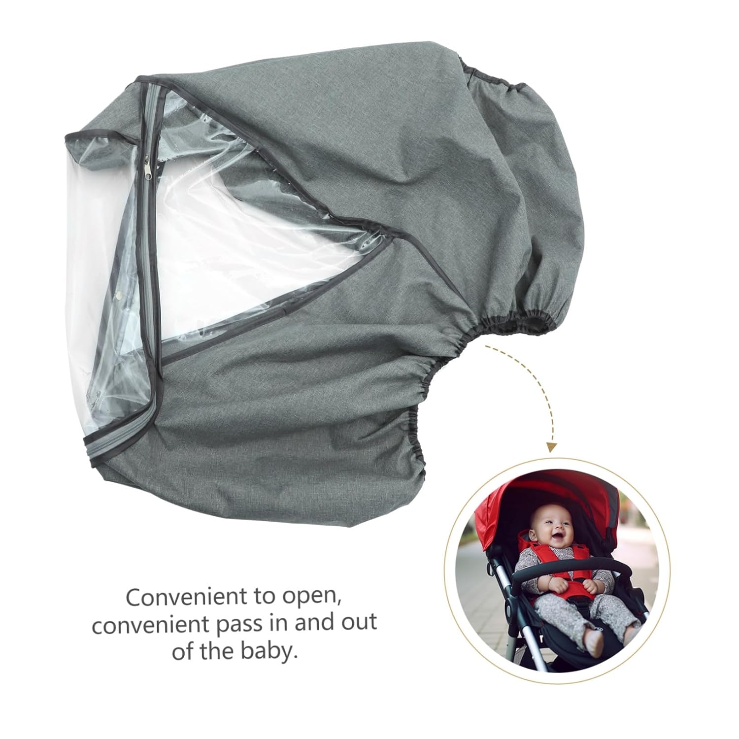 KOMBIUDA Windproof Stroller Rain Cover for Stroller Shield Grey Protective Cover for Outdoor Use Easy to Transport and Keep Fits Standard Models