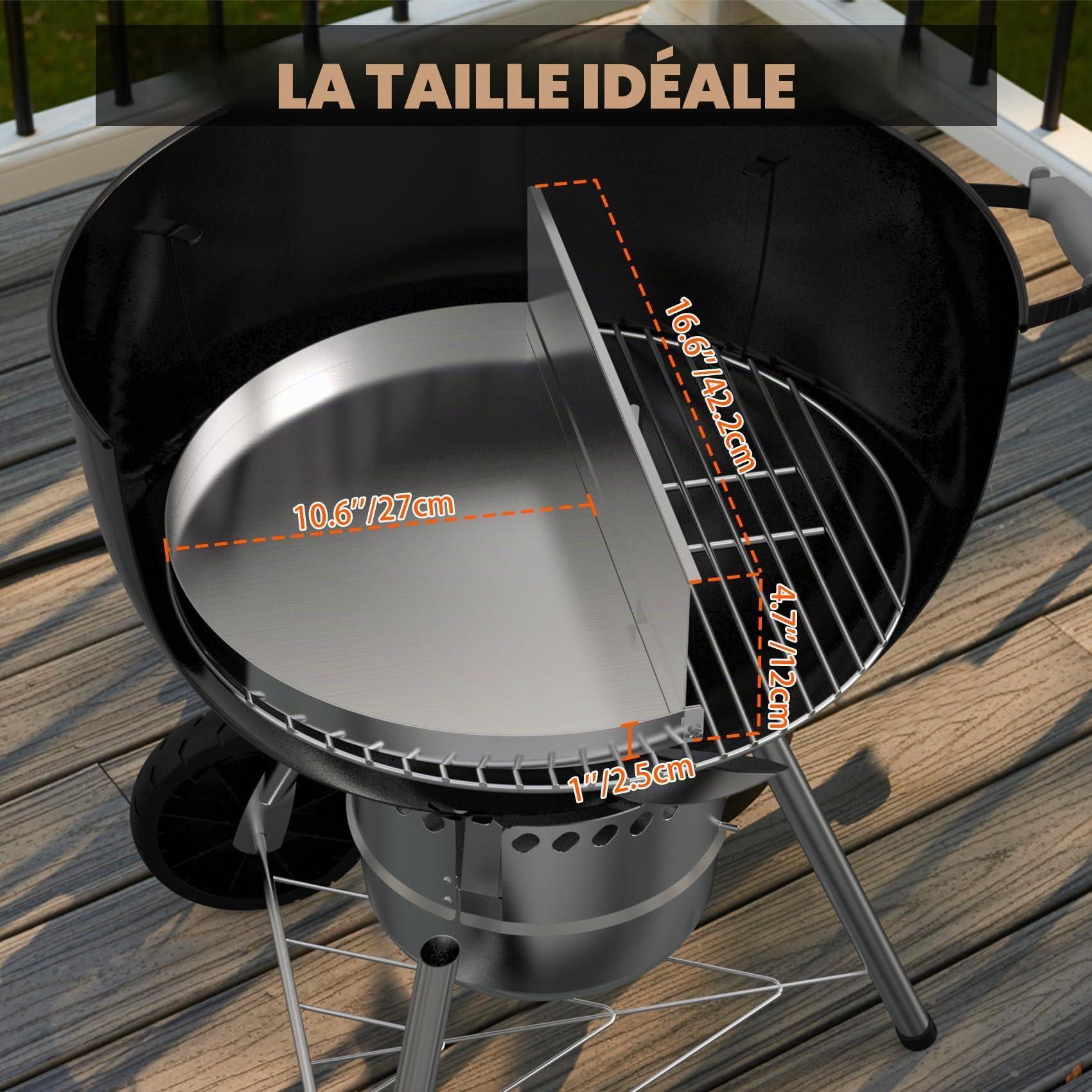 onlyfire Bac à Graisse pour Barbecue Weber, Bac de récupération en Acier Inoxydable avec Séparateur de Charbon de Bois Amovible, pour Weber 57CM Barbecue à Charbon, Semi-Circulaire, Barquettes