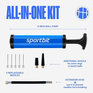 SPORTBIT Ball Pump for Sports Balls - Push & Pull Inflating System - Hand Pump for All Exercise Balls - Volleyball Pump, Basketball Inflator, Football & Soccer Ball Air Pump