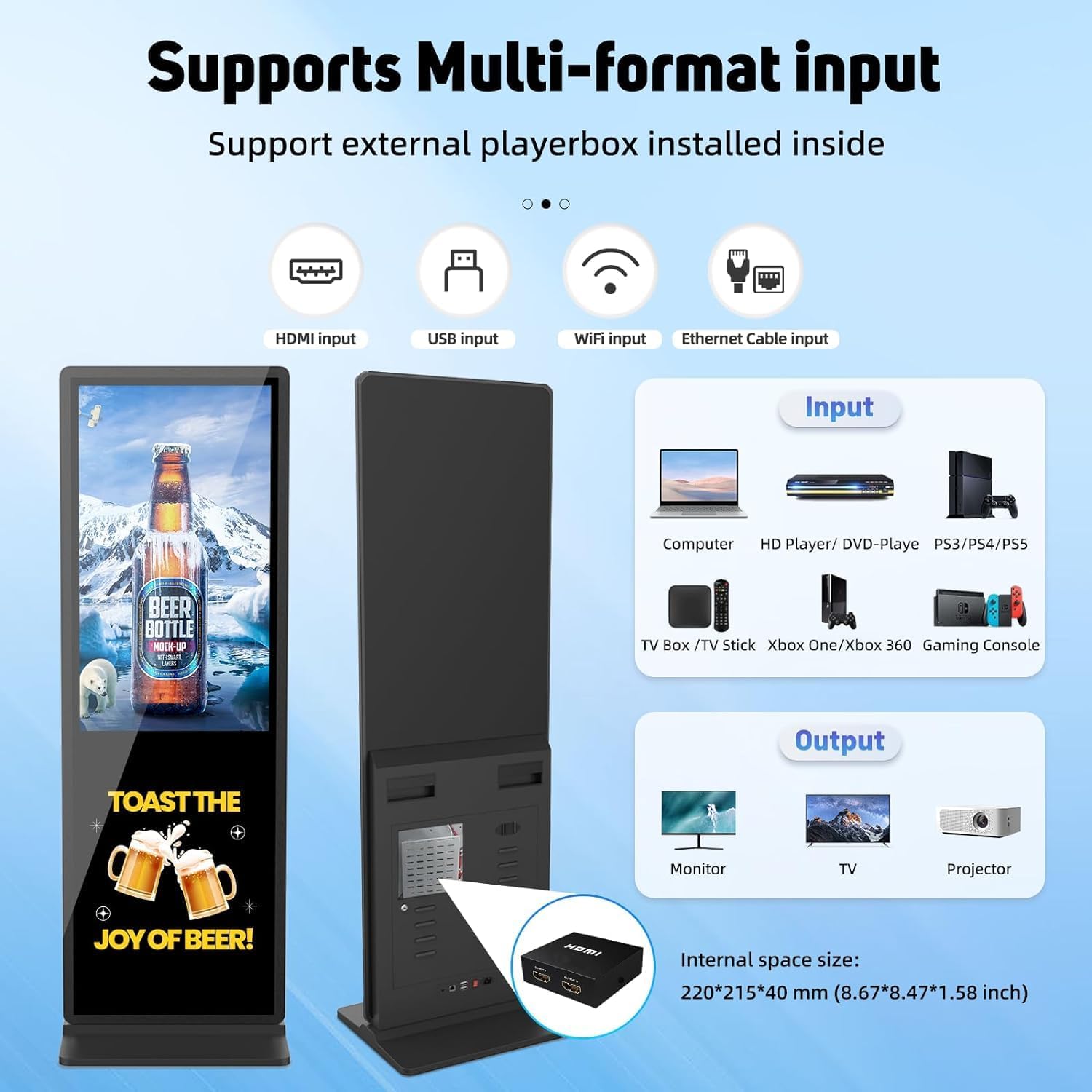 49 inch 4K Indoor Digital Signage LCD Screen IPS Floor Standing Digital Kiosks Interactive Displays with WiFi HDMI/USB Input Auto AD Player, Android OS