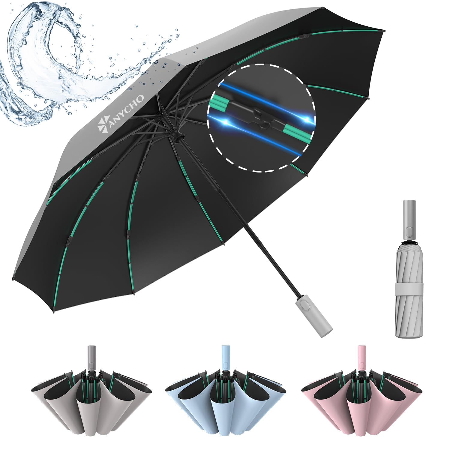 anycho Umbrella 3 Fold - Automatic Umbrella for Women and Men -Folding Umbrella with 50 Sturdy Ribs - UV Protect 3 Fold Umbrella for Women-picture-26