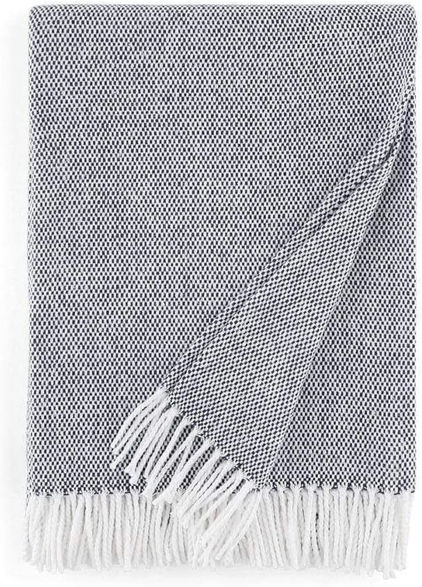 Sferra Terzo 100% Brushed Cotton Throw - Ocean/White