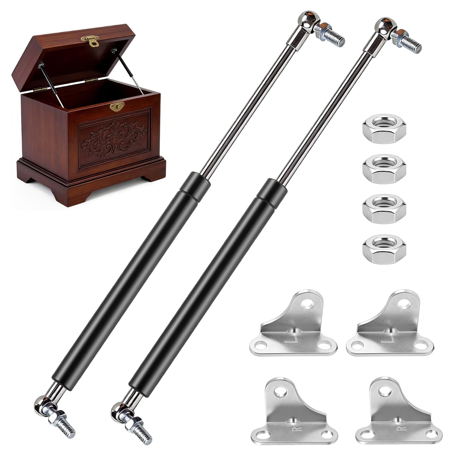 2 Stück Gasdruckfeder, 380mm 245n Gasdruckdämpfer 25KG Schwerlast Gasfeder Stoßdämpfer Gasdruckfedern mit L Förmigen Gas Struts für Schranktüren Kastendeckel Bettkasten