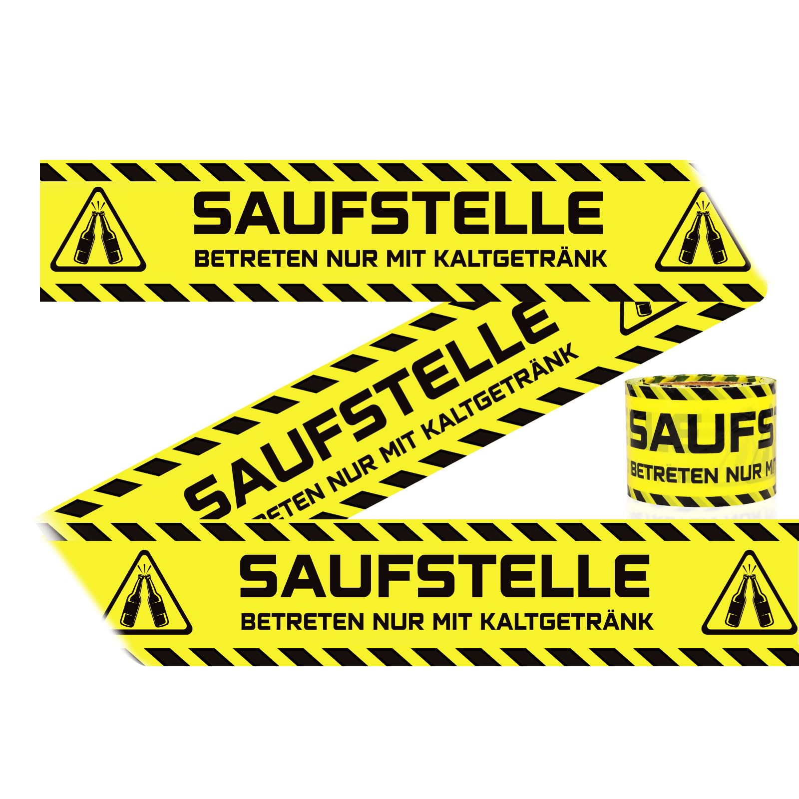 Lustiges Party-Absperrband „Saufstelle“, 50 m, Gelb