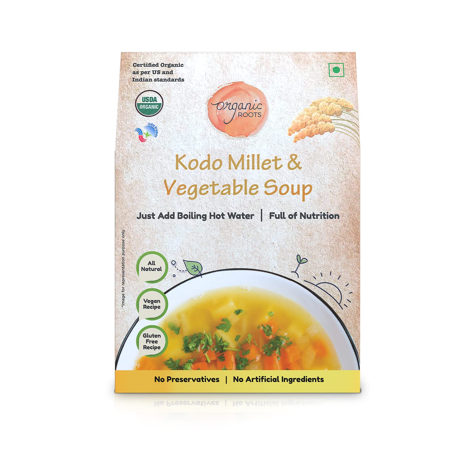 Organic Roots Kodo Millet Soup | Instant Soup Packets | Healthy, Natural | Ready To Cook | Soup Powder | Just add Hot Water | 30Gms (Pack of 1)
