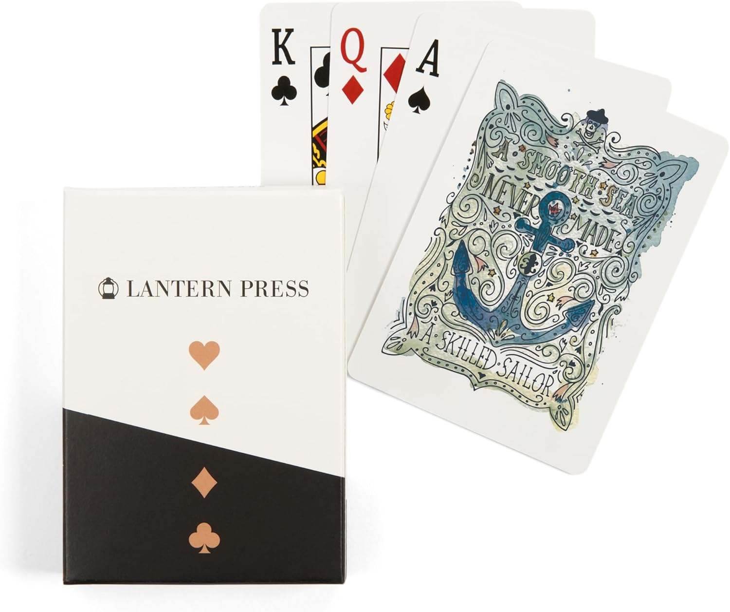 Lantern Press Watercolor Anchor, A Smooth Sea, Nautical Art, Artwork, 52 Playing Cards for Adults, Poker Size Card Deck