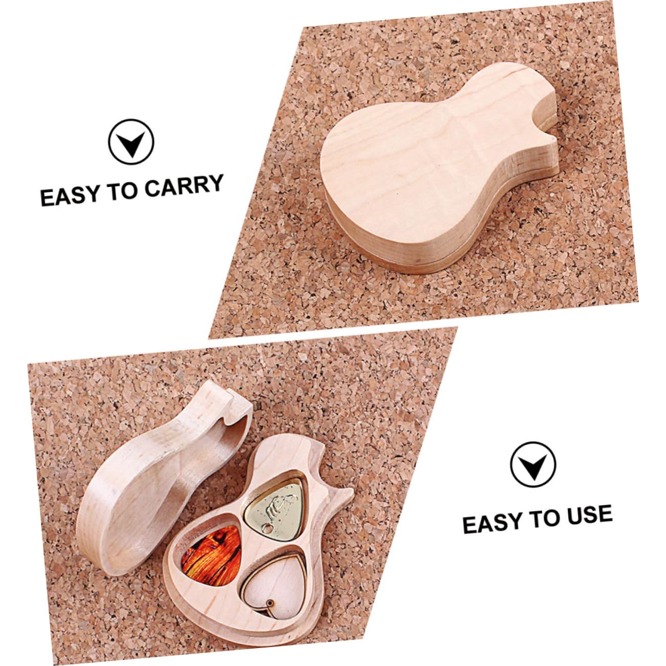 ERINGOGO Scatola Per Plettri Forma Chitarra Custodia in Legno Acero Per Riporre Plettri in Legno Inclusi Adatta Per Tutti i Tipi Chitarra