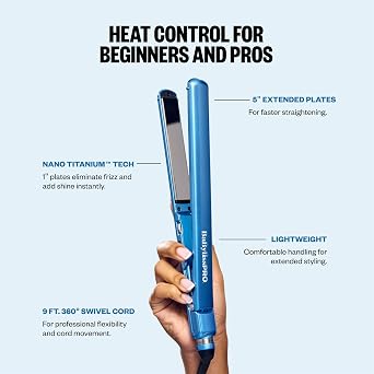 BabylissPRO Nano Titanium Ultra-Thin Hair Straightener, Professional Flat Iron, 5-Inch Extended Plates for Faster Straightening, for All Hair Types