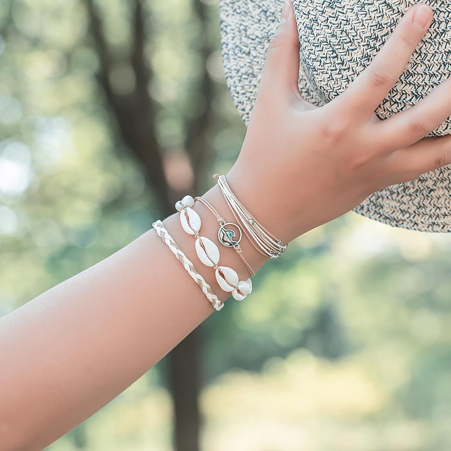 FANCY SHINY Wave String Bracelets Braid Puka Shell Bead Bracelets Handmade Cute Trendy Boho Easter Jewelry Gifts for Women - Image 8