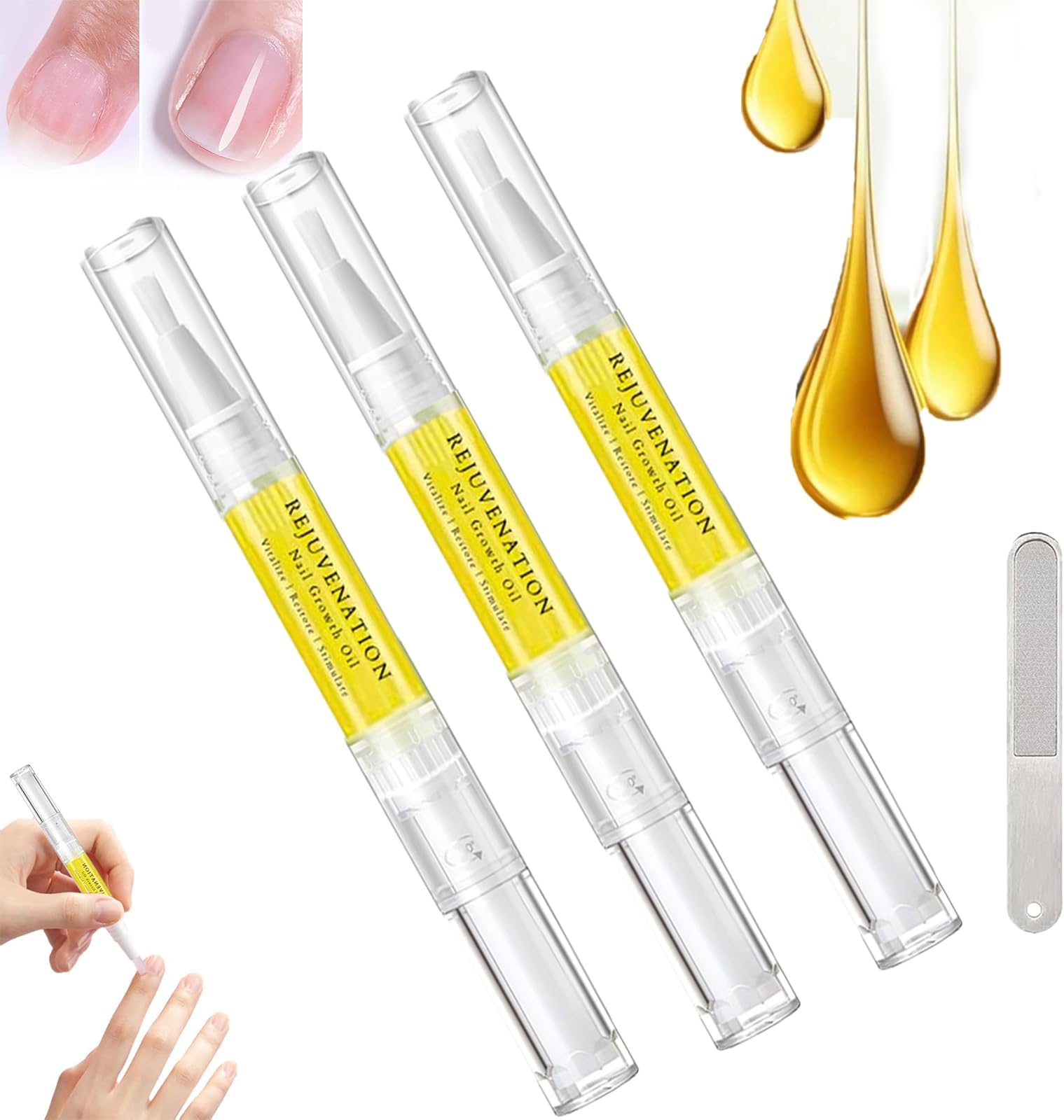 Brother Cosmetics Nail Growth Oil,Rejuvenation Nail Growth Oil,Nail Growth Serum,Cuticle Oil Pen,Instant Nail Repair Nail Oil for Growth and Strength (3PCS)