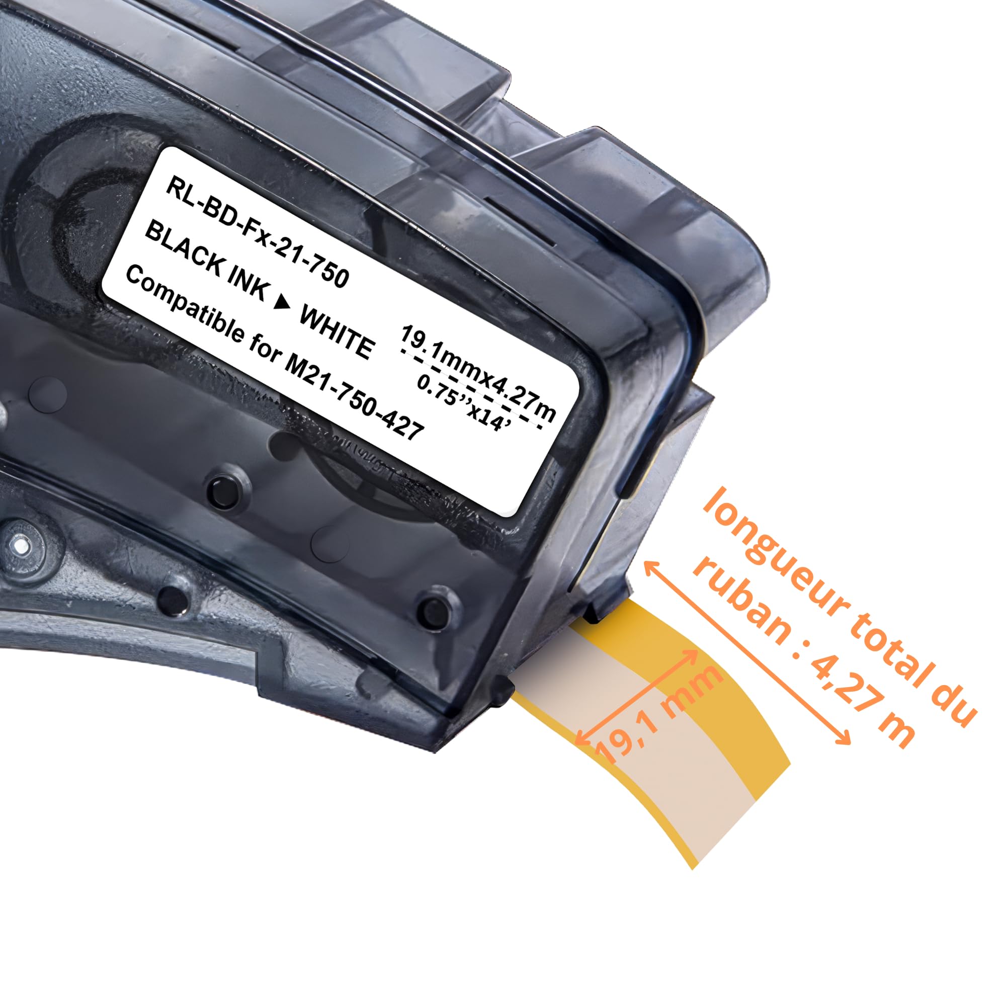 Ruban pour étiqueteuse compatible Brady BMP21-LAB BMP21-PLUS - Étiquette vinyle recharge M21-750-427 19,1mm x 4,27m Phonillico®