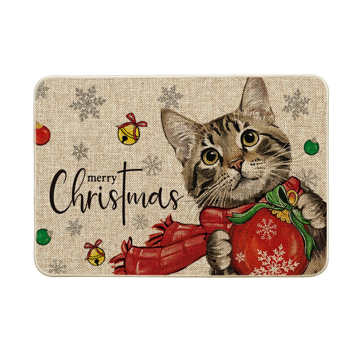 Artoid Mode Bola de Navidad, copos de nieve, gato, felpudo de Navidad, antideslizante, atrapa la suciedad, entrada para interior y exterior, decoración 40 x 60 cm