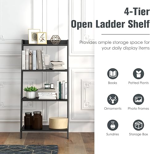 Miniatura 6 de LOKO Estante de escalera de 4 niveles, estantería de madera inclinada de 43 pulgadas de alto, estantería moderna de escalera con dispositivo