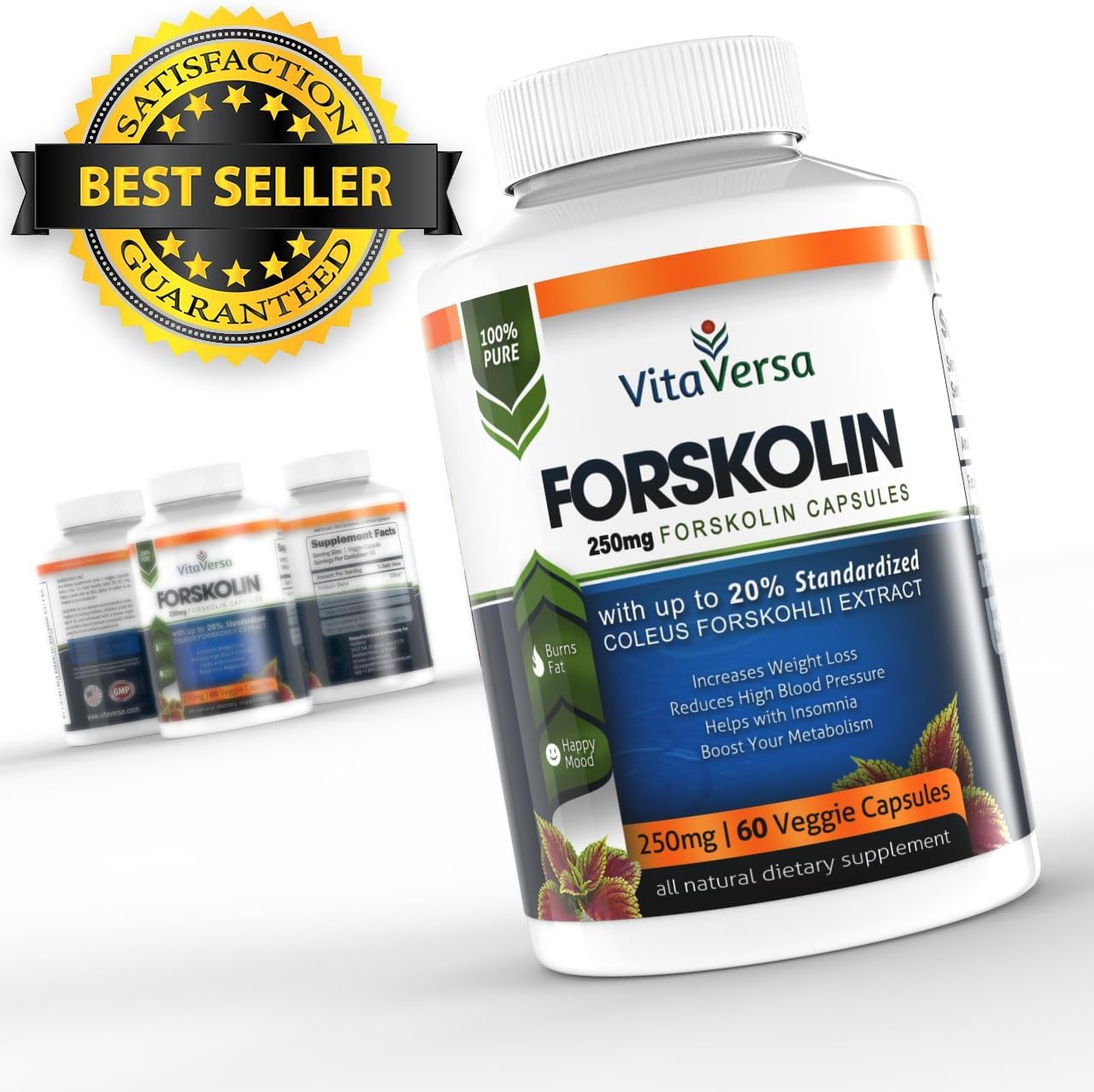 Forskolin Fuel & Fat Burner Supplement by VitaVersa - Best Forskolin for Weight Loss and Lean Muscle - A 20% Standardized Forskolin Belly Buster Natural Appetite Suppressant in 60 Veggie Capsules