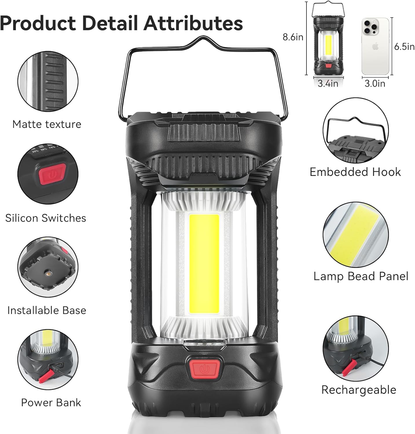 alpswolf rechargeable camping lantern features close-up with 4000mAh battery
