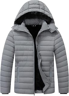 Men's Quilted Puffer Down Coat| Windproof, Waterproof, Flannel Lined, Detachable Hood, Thicken for Winter Warmth