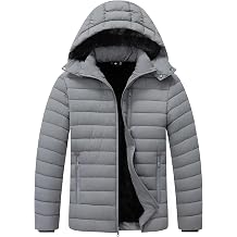 Mens Quilted Puffer Down Coat| Windproof, Waterproof, Flannel Lined, Detachable Hood, Thicken for Winter Warmth