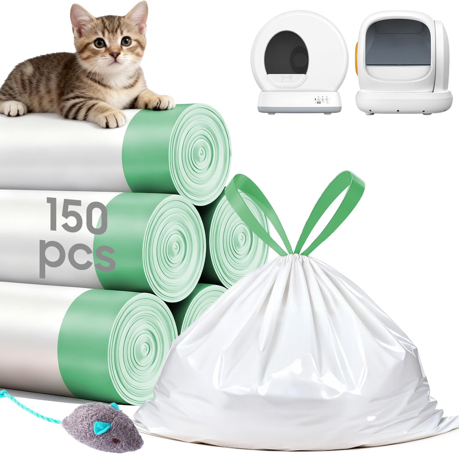 150 Tear-free Count Cat litter bags Liners Only Compatible with MW-SC01 MW-SC02 MeoW Self-cleaning Cat Litter Box,Leak-proof 18" x 12.6"