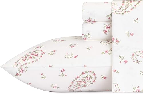 Laura Ashley Home Juego de ropa de cama tamaño Queen, 4 piezas, colección de satén de 100 % algodón, suave y brillante como la seda, antiarrugas,