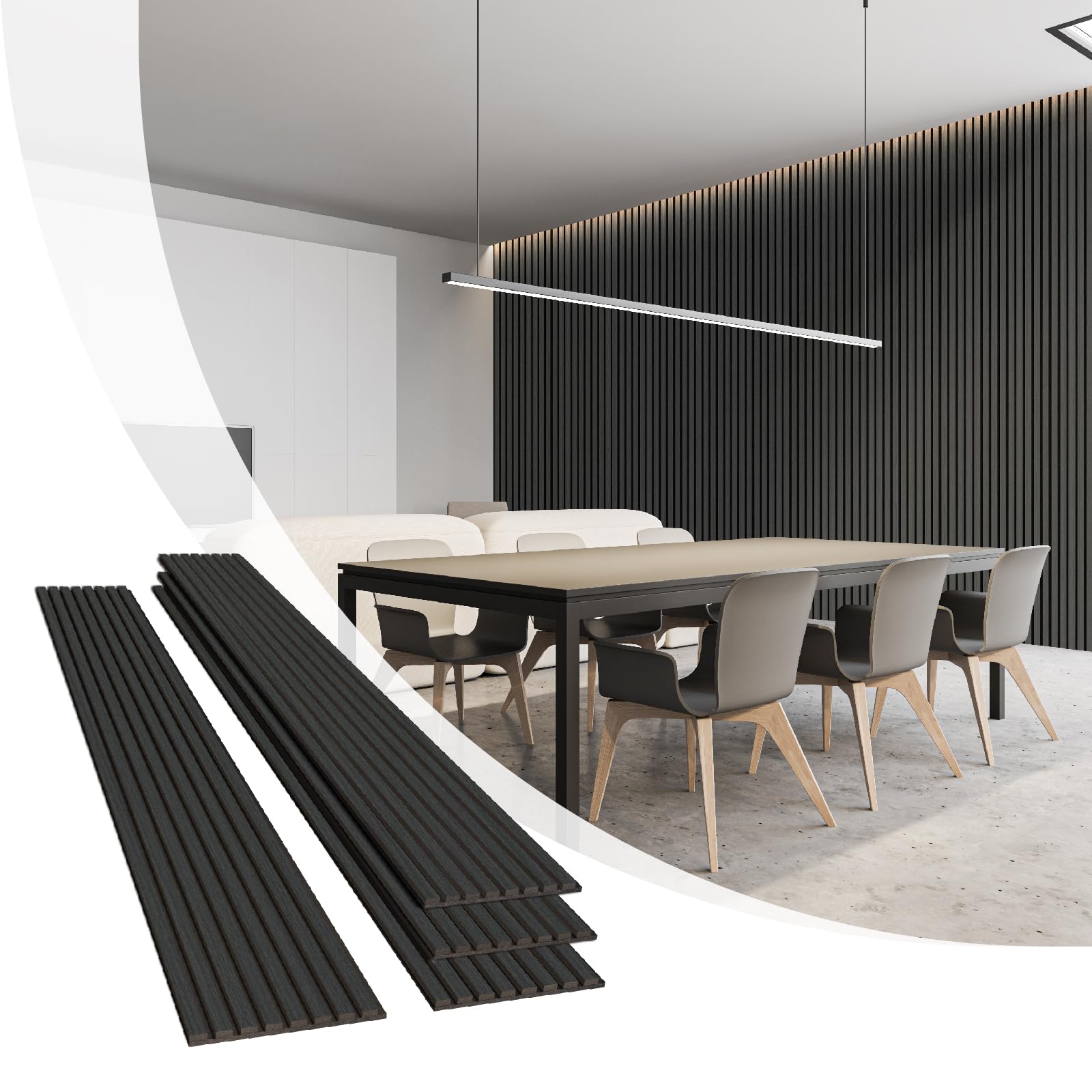 Olanglab Wood Slat Wall Panels, Wooden Acoustic Wall Panels, 94.5"x12.6" Each 3D Wall Panels for Interior Wall Decor, 4 Pack in Total 94.5"x50.4" (Matte Black)