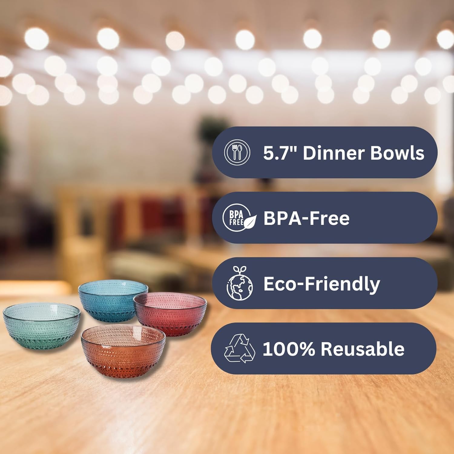 Khen Glass Vintage Hobnail Colored Bowls | Set of 4 | Natural Colors 5.7" - Snack All-Purpose Bowl, Dinner, Cereal, Salad, Dessert, Appetizer Bowl, Fruit, Nuts | Art Deco Hand Wash Housewarming Gift