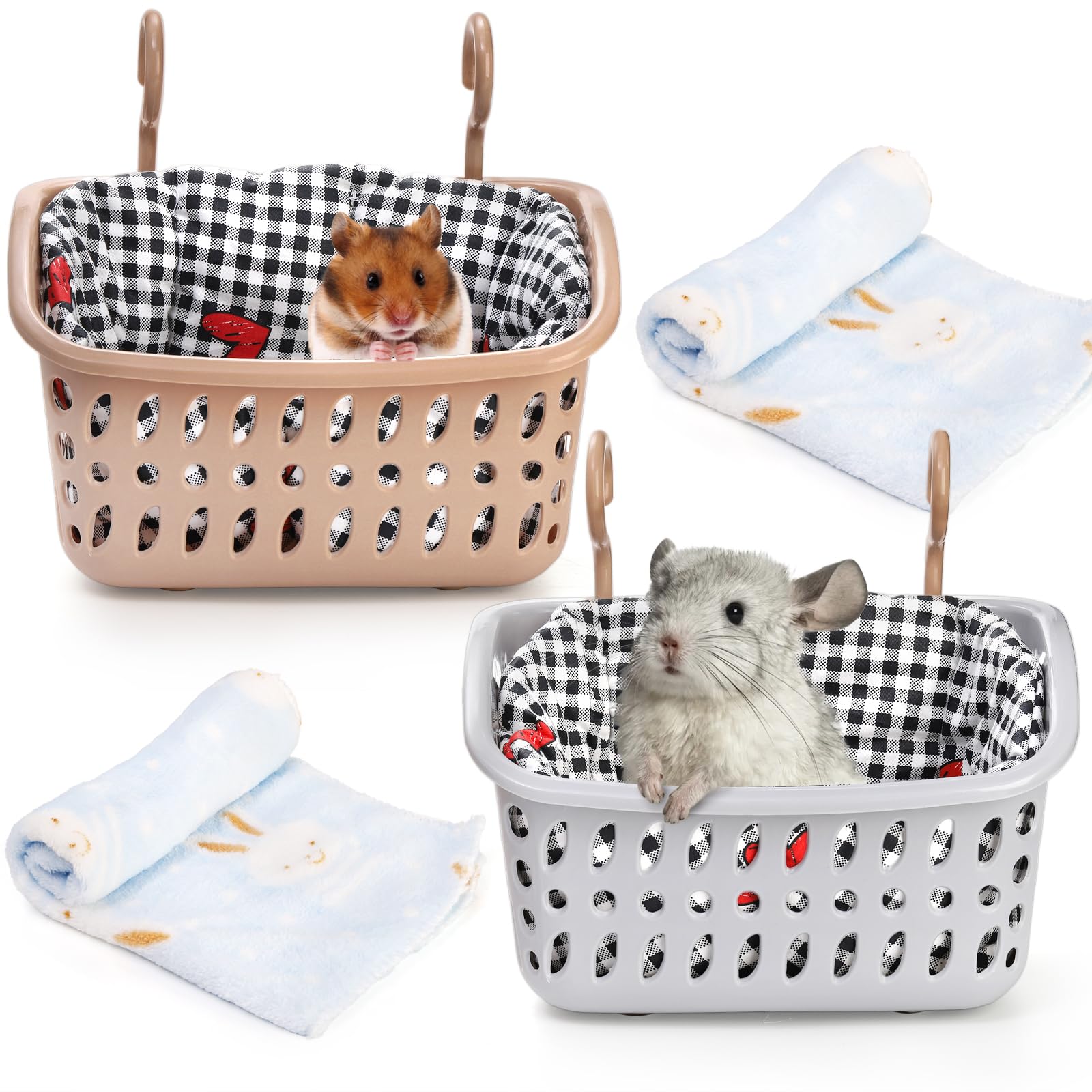 DEAYOU 2 Pack Rat Hammock for Cage, Chew Proof Small Animal Hanging Basket Bed with Hooks, Chinchilla Hideout Ferret Cage Accessories for Guinea Pig,