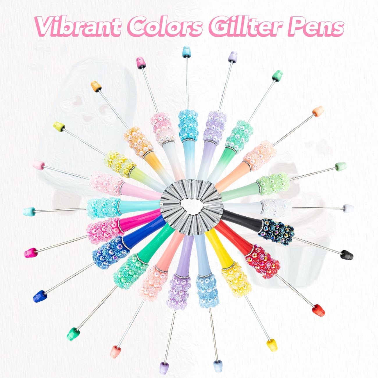 Beadable Pens Bulk 20Pcs Decorate with Rose and Pearl Beads for Women Distinctive Fancy Pens Tween Girls Trendy Stuffs Cute Pens Kawaii School Supplies for Girls Teachers Office