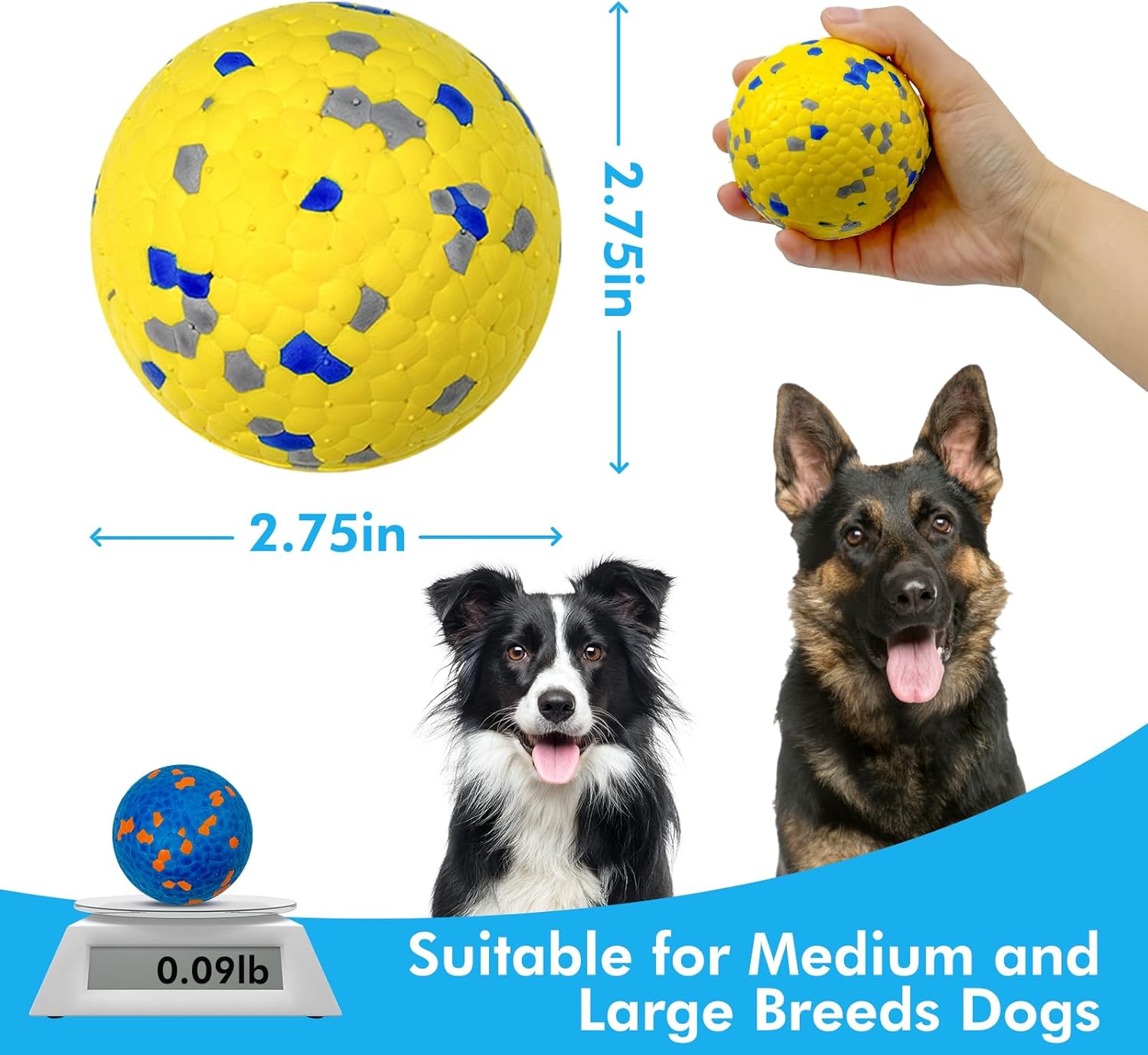 Vannon 4 Pack Dog Balls Interactive Dog Tennis Balls Indestructible Dog Teething Chew Toys for Aggressive Chewers Dog Toy Fetch Balls for Small Medium Dog E-TPU Material Lightweight Bouncy Floating