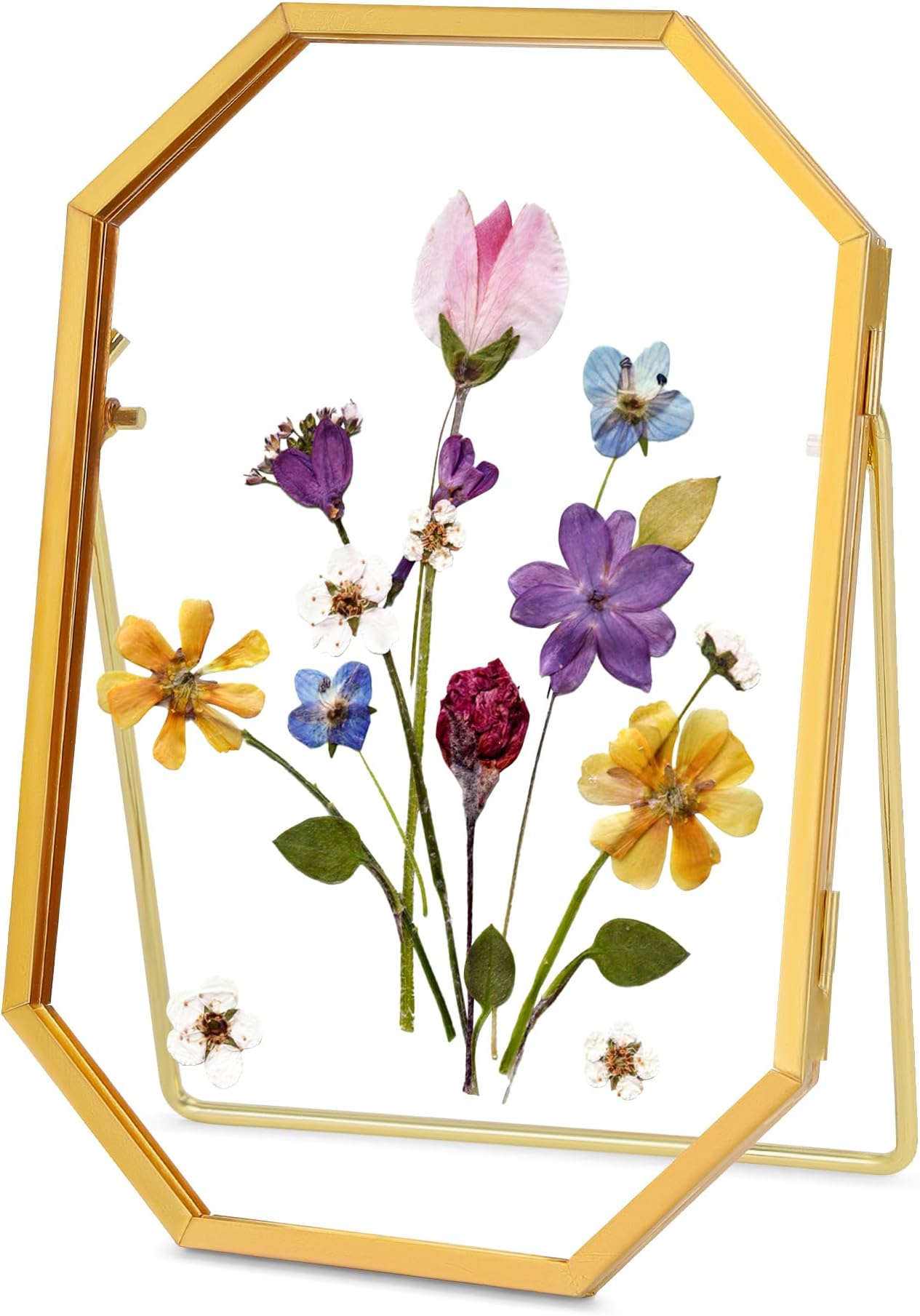– Glass Pressed Flower Frame, Metal Floating Picture Frame, Double Glass Frame for Pressed Flowers, Tabletop Display, Octagon (FRAME ONLY)